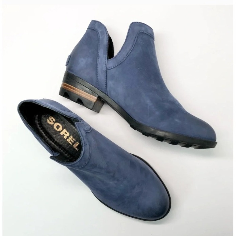 Sorel Lolla Cut Out Booties Women's 6.5 Blue Suede Waterproof Ankle Boots